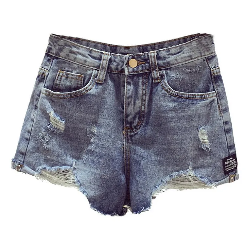 

High waist hole denim shorts 2019 summer women Korean loose wide leg shorts Jeans shorts plus size 5xl r845