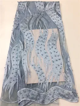 

Best Quality African Pearls Lace Fabric White Swiss Voile Lace High Quality Embroidery French Mesh 2018 Nigeria Lace Fabric blue