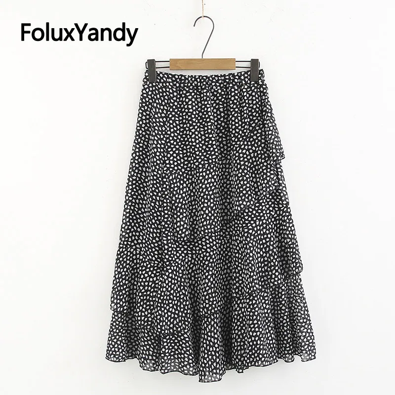 

Polka Dot Ruffles Skirt Women Plus Size XXXL 4XL Casual Loose Pleated Midi Skirt KKFY3405