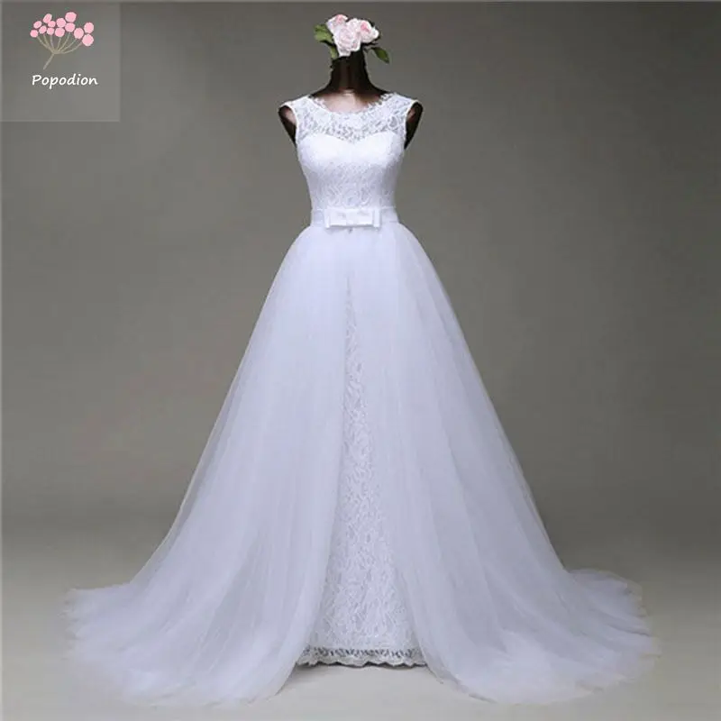 Popodion Wedding Dress Lace Wedding Dresses 2 In 1 Mermaid Bridal
