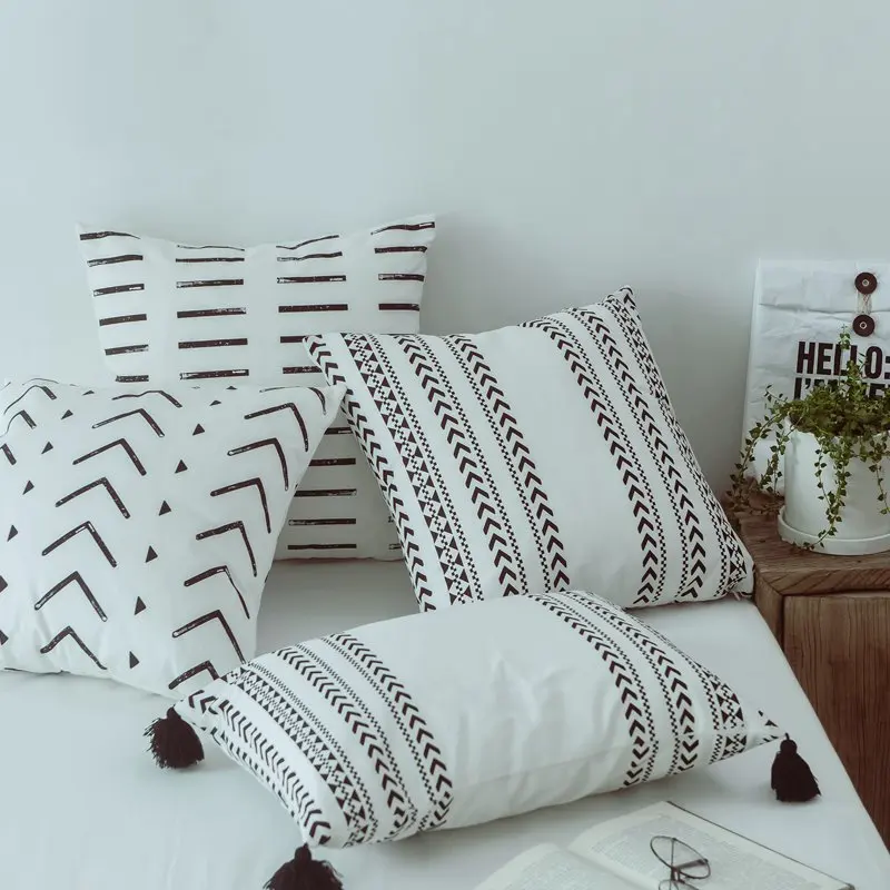 Черно-белая наволочка для подушки, украшение для дома 45x45 см/35x50 см, холщовая подушка, чехол с простым геометрическим принтом, в скандинавском стиле
