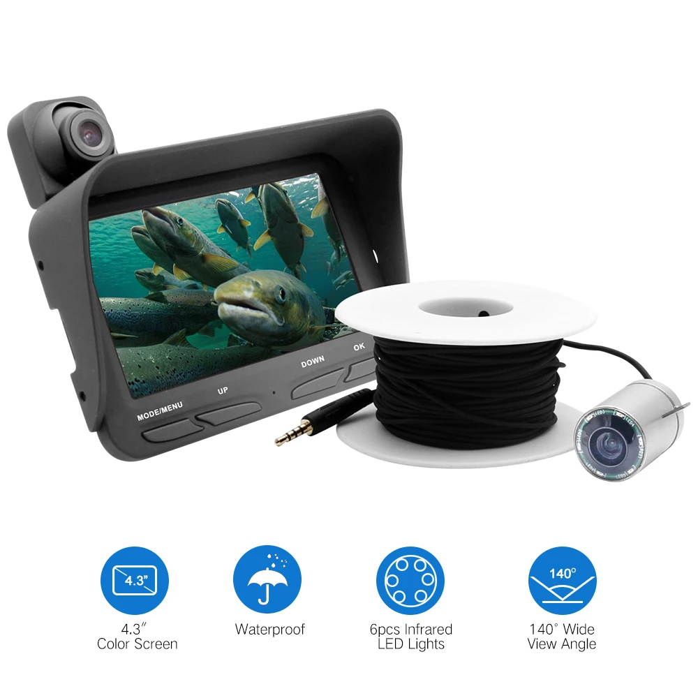 

BORUiT 4.3" LCD Monitor Fish Camera 6PCS LED IR Night Vision Fish Finder Underwater 15/30M Infrared Fish Finder Camera
