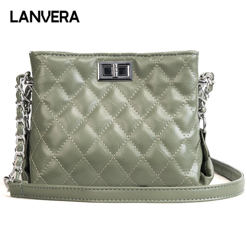 

LANVERA brand women new plaid totes solid chains hasp lock handbag hotsale lady evening purse crossbody shoulder messenger bags