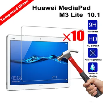 

XSKEMP 10Pcs For 10.1 Huawei MediaPad M3 Lite Tablet PC Tempered Glass Screen Protector Film 2.5D Edge Transparent Tablet Glass