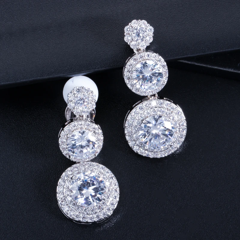 CWWZircons Clip on Ear Round Drop Cubic Zirconia Non Pierced Earrings Fashion Wedding Jewelry Womens Accessories CZ427 6