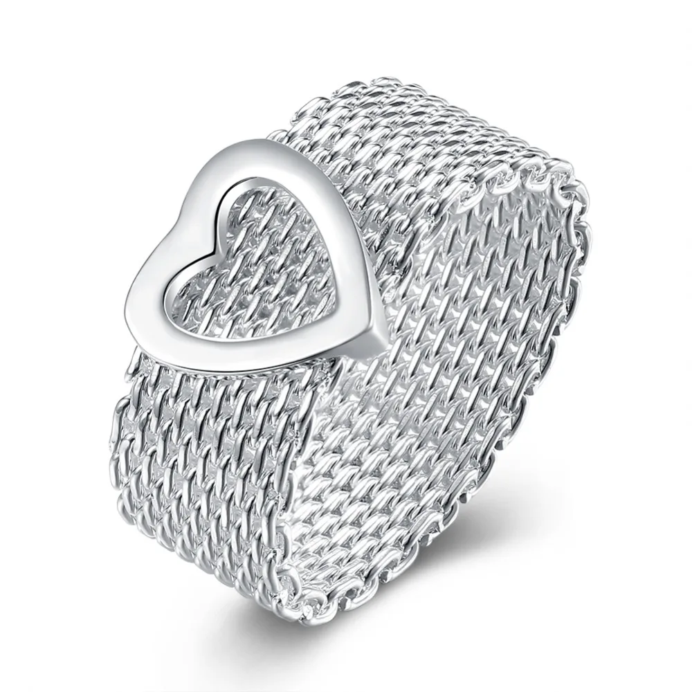 

925 silver Crystal net ring heart ring new wholesale