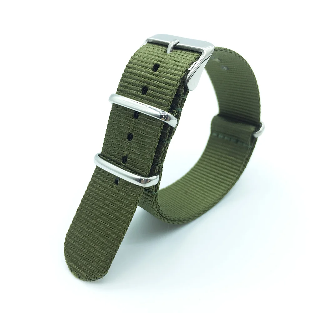 Nylon NATO Watchband Watch Strap Pin Buckle 18mm 20mm 22mm Striped Replacement Band Watch Accessories Black,Blue,Brown,White - Цвет ремешка: Army Green