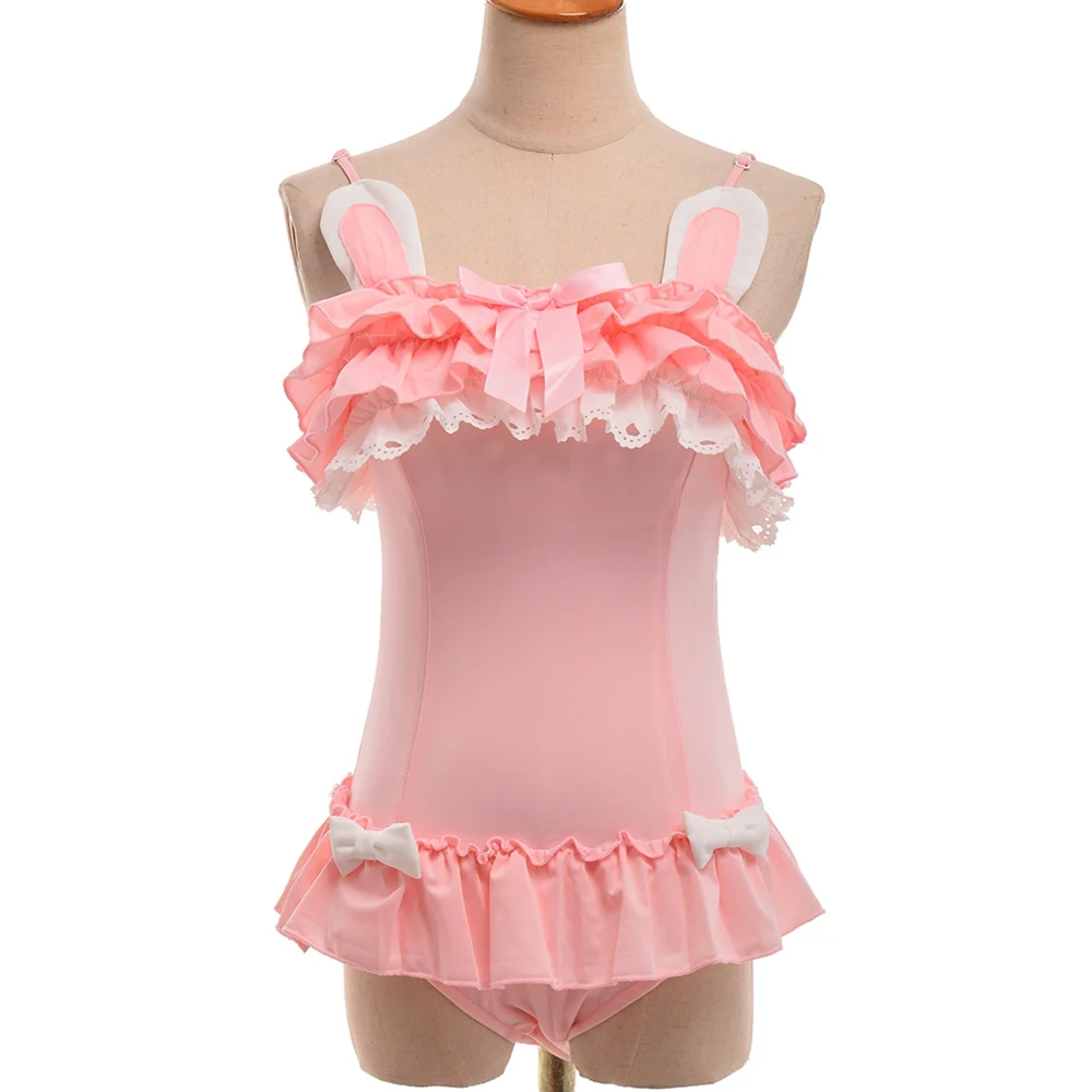 

Cute Girls Sexy Black Cat Swimsuit Cosplay Pink Rabbit SUKUMIZU Japanese Bows One Piece Swimwear Party Dressing