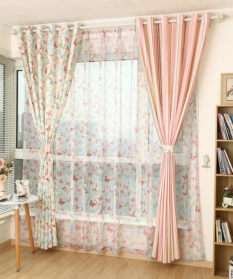 Ready Made Eco Friendly Unsymmetry Butterfly Curtains For
