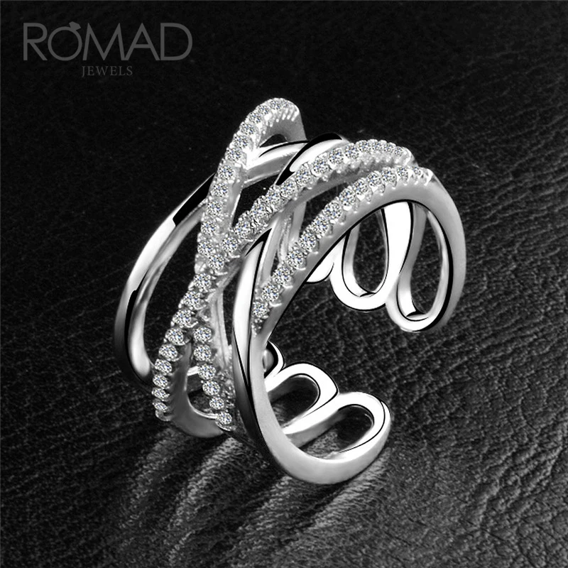Многослойная через Анель Регулируемые кольца для Для женщин AAA кубический фианит свадебное обручальное разомкнутые кольца женские женское кольцо ювелирные изделия Z5