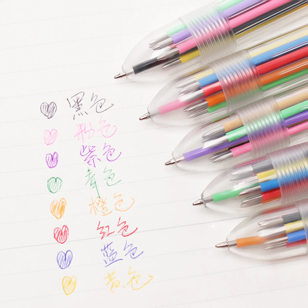 

8 in 1 Color Multi-color Ballpoint Pen Transparent Plastic Ball Point Pens Swivel School Office Stationery Supply
