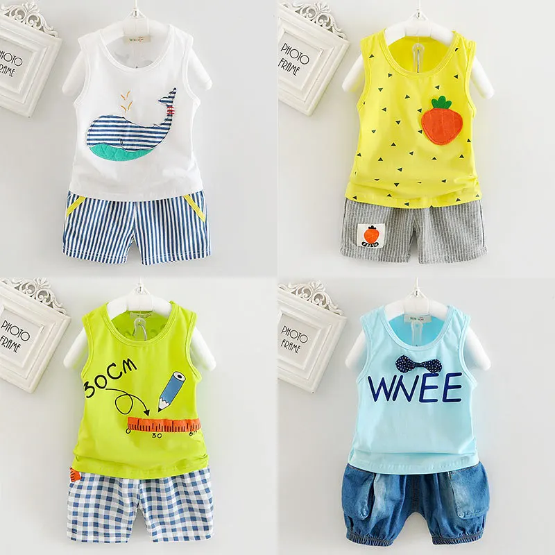 

2017 Summer Baby Casual, everyday Clothing Sets Boys Girls Kids cute Cartoon Sport Suits Tracksuits Cotton Short + Pants 2pcs