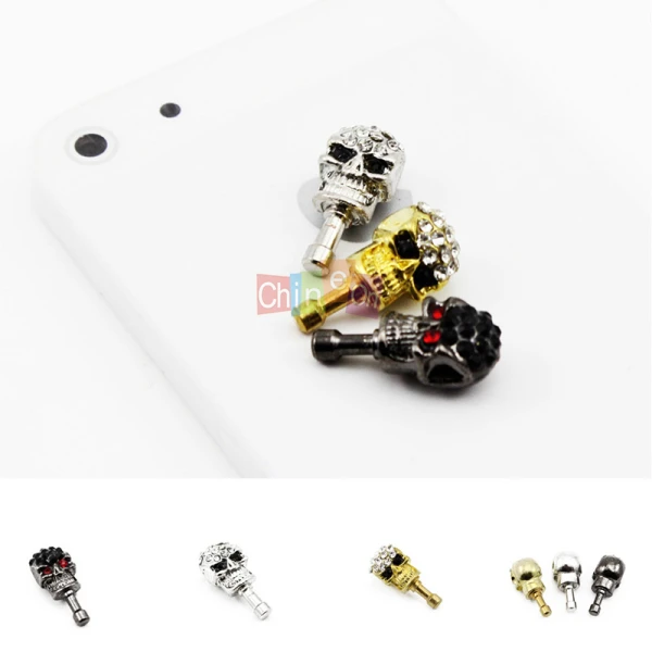 

2Pcs Rhinestone Skull Head Earphone Plug Anti Dust Proof Cap Stopper for iPhone 5 5G phone