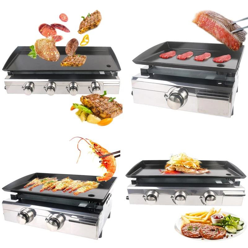 GZZT Gas BBQ Grill  Gas Plancha Griddle 4 Burners Outdoor Use Stainless Housing Enamel Cooking Plate LPG Gas Griddle BBQ Tool