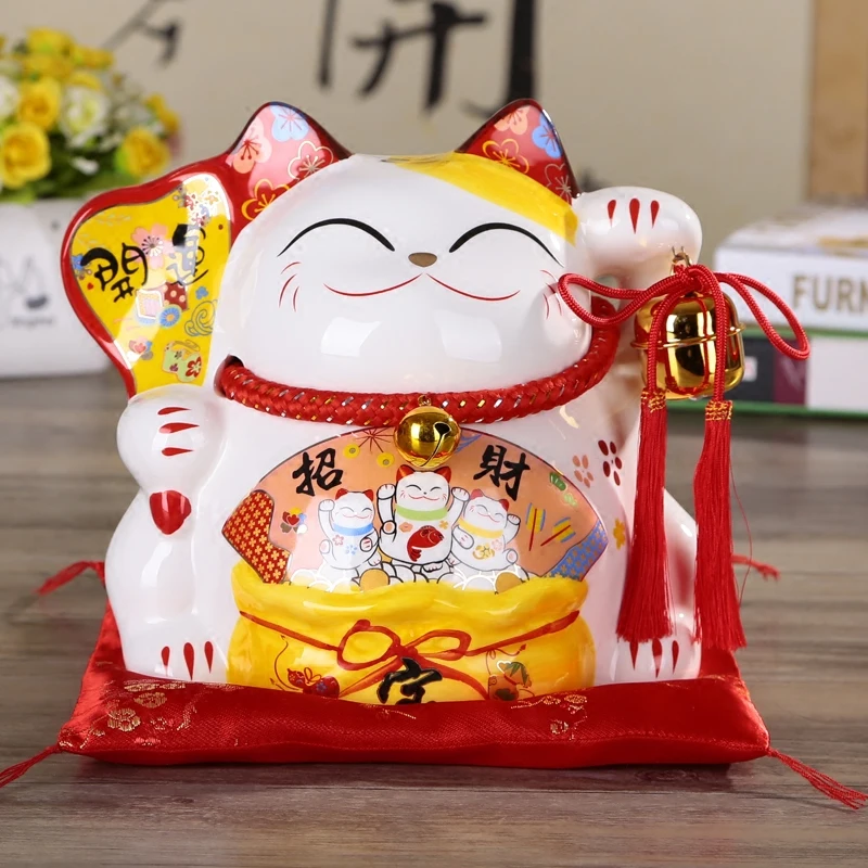 10 дюймов Maneki Neko керамика Lucky Cat домашний декор фарфоровые декоративные украшения бизнес-подарки Фортуна кошка копилка фэншуй ремесло подарок