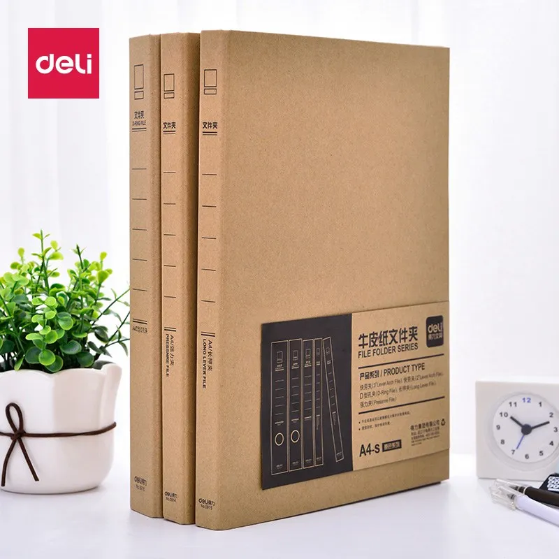 

Deli 1Pcs Creative Vintage A4 Kraft Folder Documents D Type Lever Arch File Kraft Binder With Slip Case Box Office Supplies