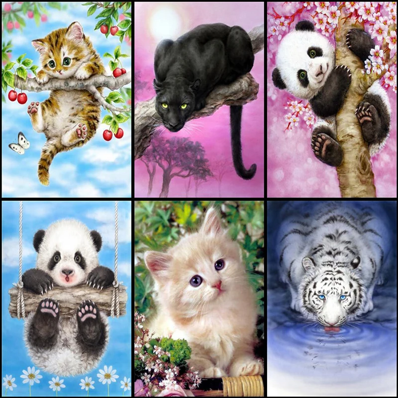

Diy Diamond Painting Cross Stitch Animal Diamond Mosaic Pictures Panthers Tiger cat Diamond Embroidery Full Diamond Painting LRR