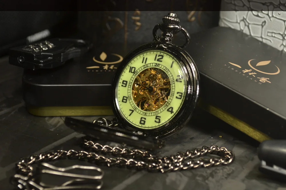 Световой Для мужчин карманные часы Прохладный Роскошные Любовник Подарок Сеть Скелет механические часы черный стимпанк Для мужчин Рука