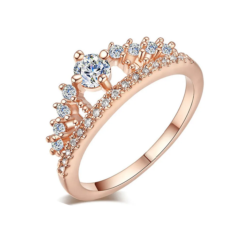 Us 127 15 Offfashion Women Princess Queen Engagement Rings With Clear Crystal Rings Silver Rose Gold Color Wedding Rings Drop Shipping In