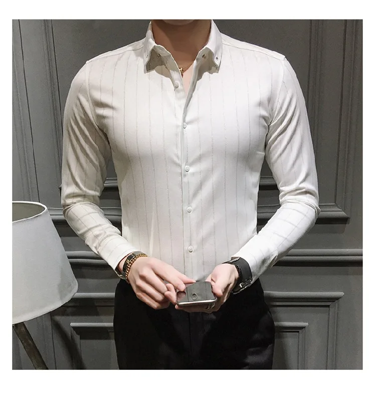 Высококачественная модная полосатая тонкая рубашка с длинными рукавами, мужская элегантная полосатая рубашка