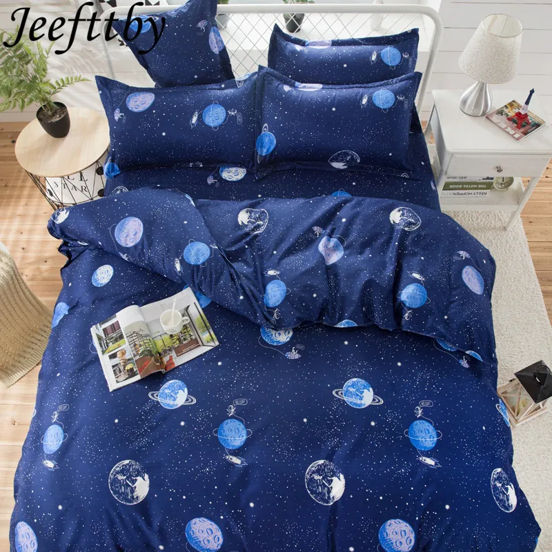 

Jeefttby Bedding Set Blue Planet Duvet Cover 3/4pcs New Fashion Bed Sheets Pillowcase Single Twin Full Queen Sizes Kid Or Boys