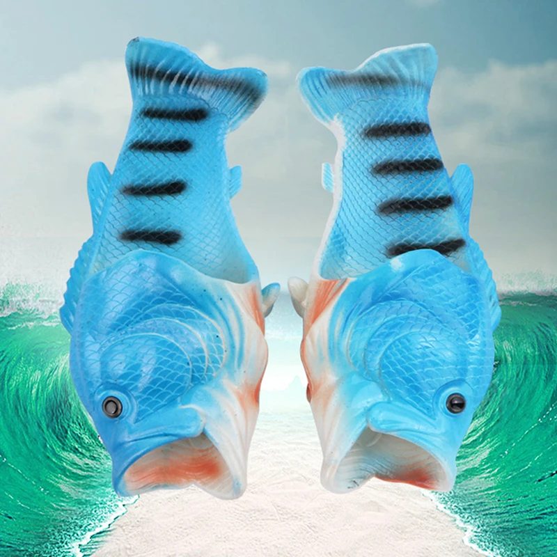 Забавные женские шлепанцы в форме рыбы; Вьетнамки; летние пляжные шлепанцы для пар; дышащая пляжная обувь унисекс