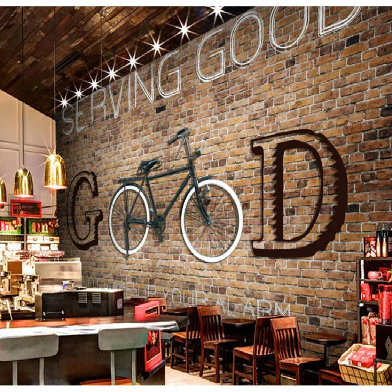 Пользовательские Винтаж Ретро стиль трехмерные буквы промышленности интернет ресторан кафе бар КТВ велосипед кирпич узор обои