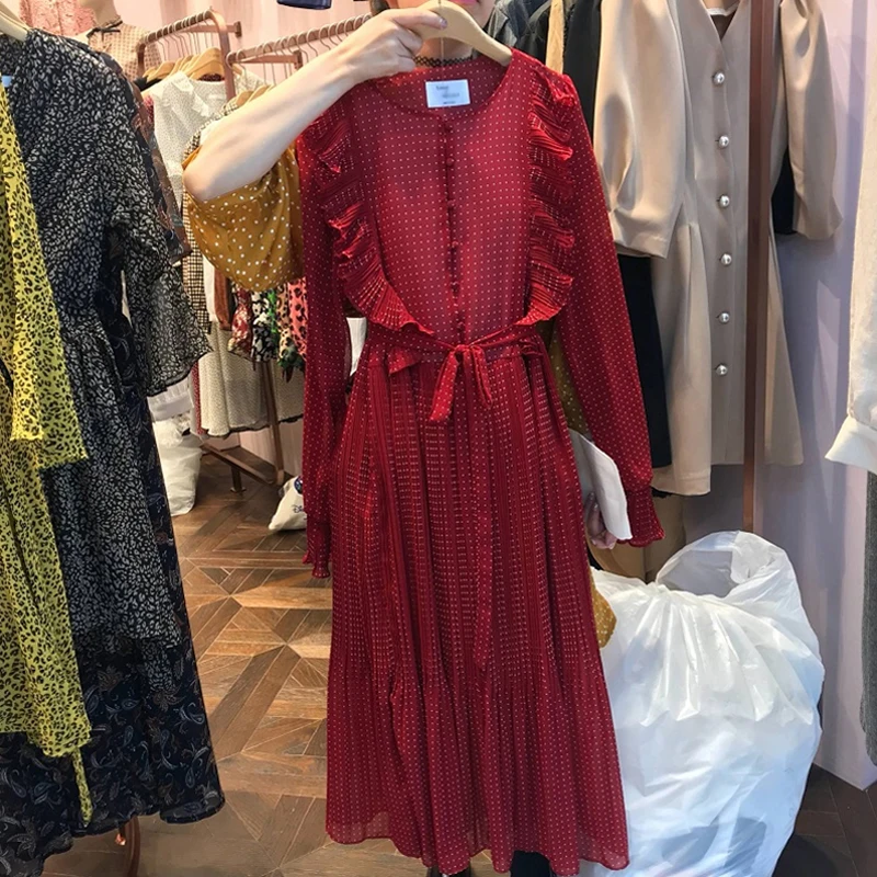 2019 Spring Autumn Women's Chiffon Dresses With Bow Floral Print Ruffles Vestido Female Long Sleeve Elegant Dress for Women