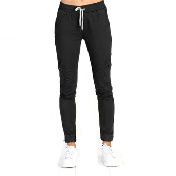 

2018 Fashion women pants Ladies solid color high waisted drawstring pockects casual autumn summer pencil long pants Trousers