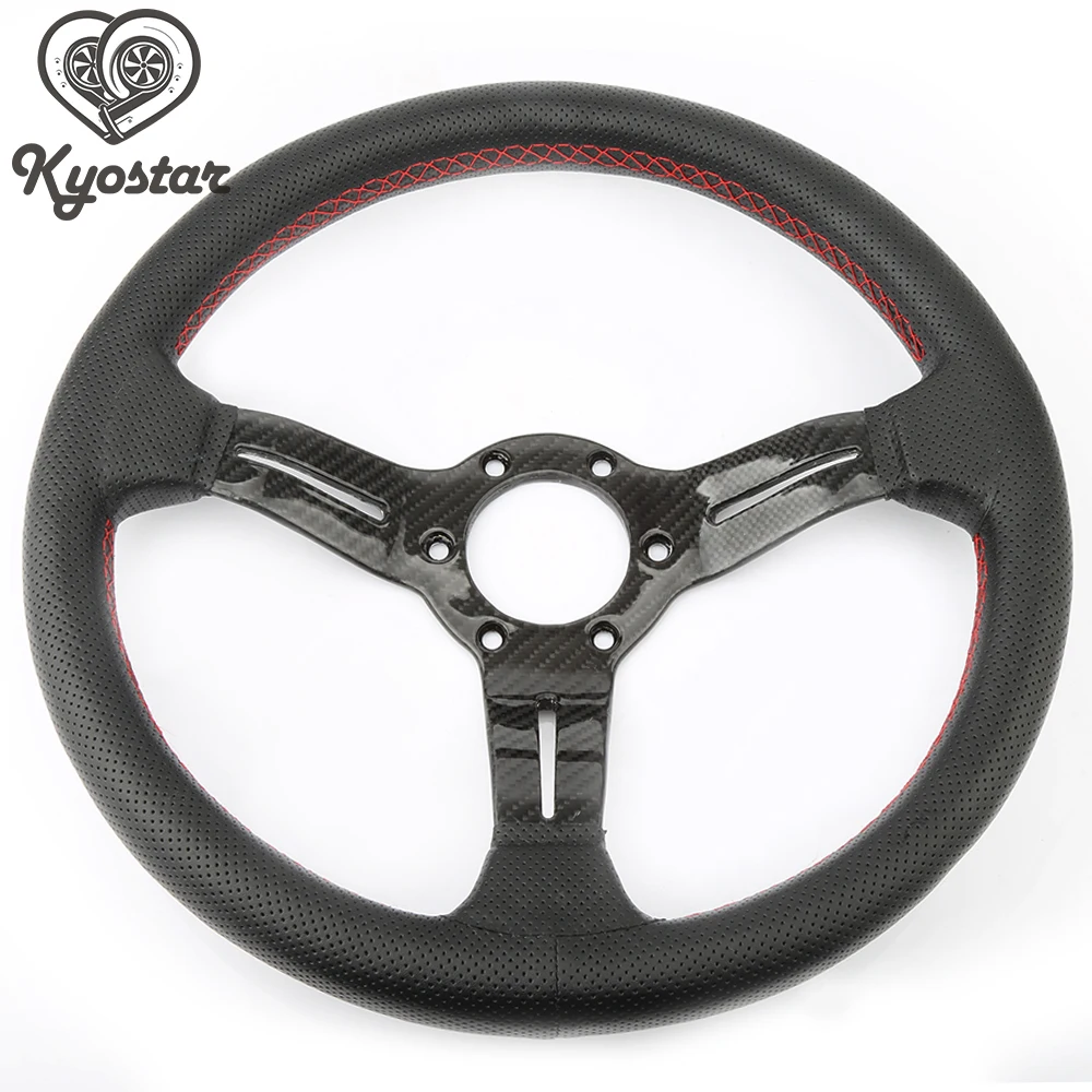 

330mm Leather steering wheel with carbon fiber spoke jdm steering wheel with ND Horn