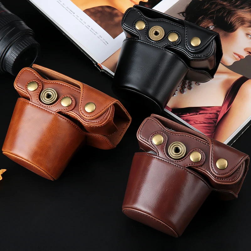 Skup PU skórzany futerał do aparatu pokrowiec dla Olympus OM D E M10 EM10 Mark II III E M5 EM5 II E PL5 E PL6 E PL7 E PL8 EPL5 EPL6 EPL7 EPL8