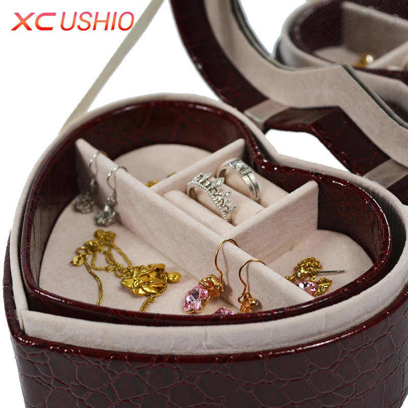 Heart Shape Jewelry Display Box Crocodile Pattern PU Leather Jewellery Storage Organizer Detachable Casket|jewellery storage|jewellery koreajewellery