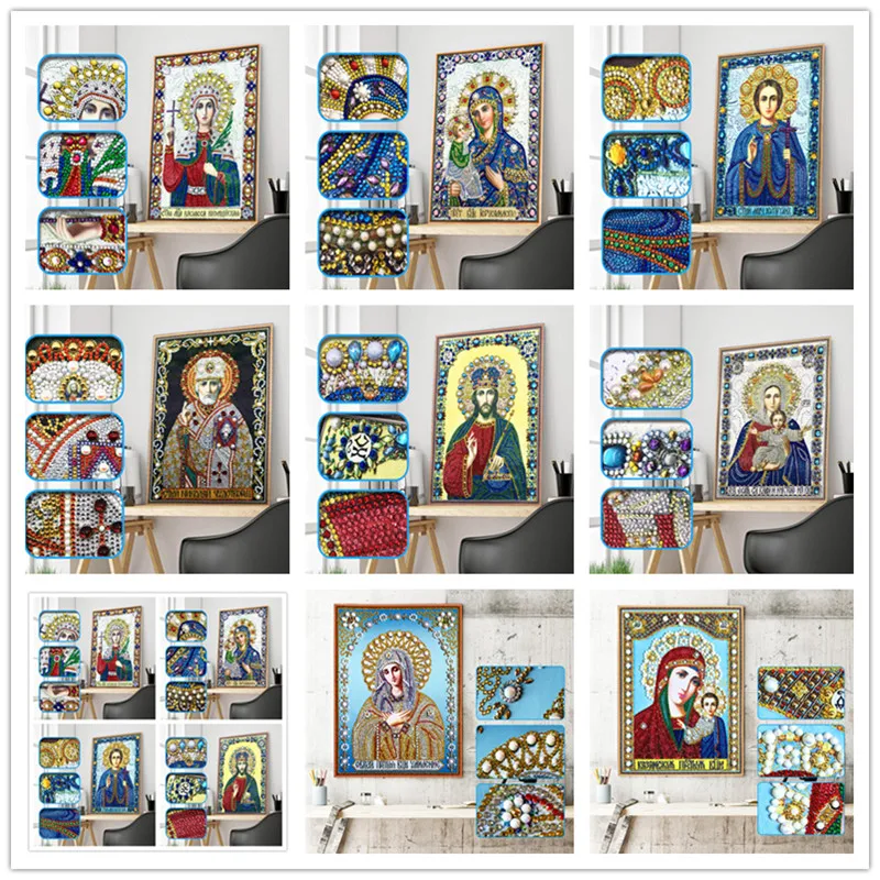 

New 5D DIY Diamond Painting Cartoon Religious Character Pattern Special Shape Diamond Cross Embroidered Crystal Diamond Embroide