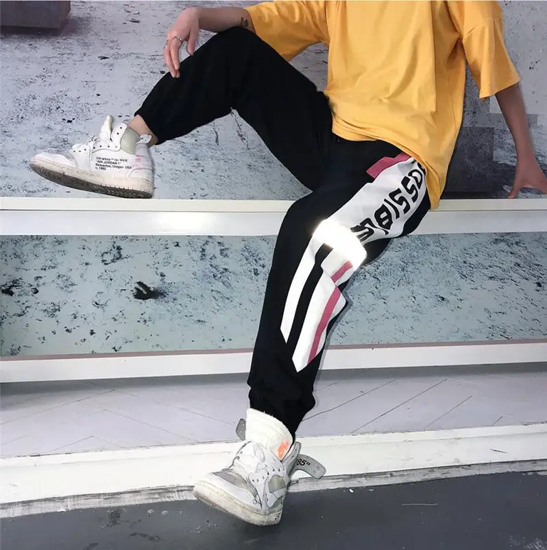 Reflect light Shining Summer hiphop pants men Letter prints Elastic waist Ankle length Red Black color 2019 Stylish Reflect light Shining Summer hiphop pants men Letter prints Elastic waist Ankle length Red Black color 2019 Stylish