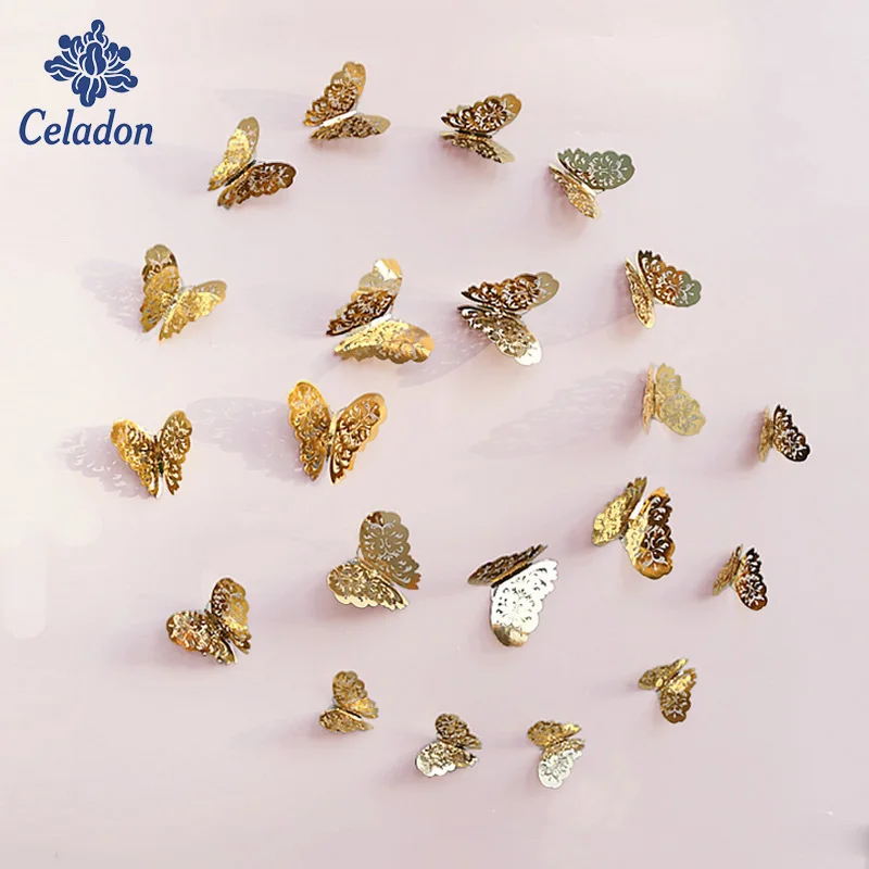

12pcs/lot 3D PVC Wall Stickers Butterflies Hollow DIY Home Decor Poster Kids Rooms Wall Decoration Party Wedding Decor