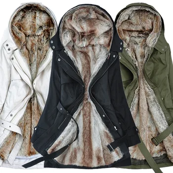 

Thick Faux Fur Lining Women's Fur Hoodies Winter Warm Long fur Inside Coat Jacket Cotton Clothes Thermal Parkas Ladies TOPS Slim