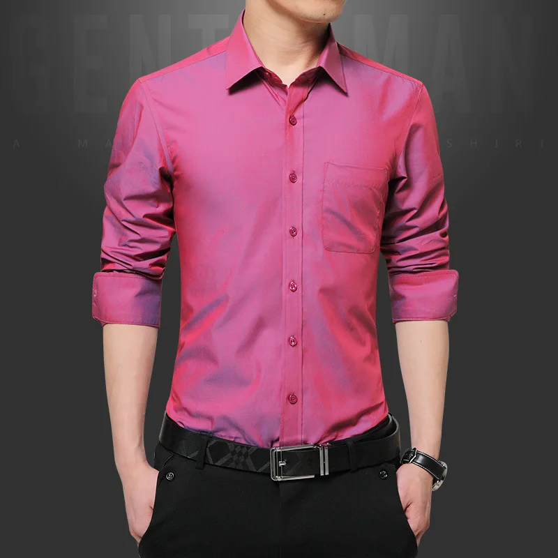 Фирменная Новинка Мужская одежда рубашка с длинными рукавами крутая рубашка Карамельный цвет размера плюс 5XL с отложным воротником рубашка слим Фит для Для мужчин - Цвет: Красный