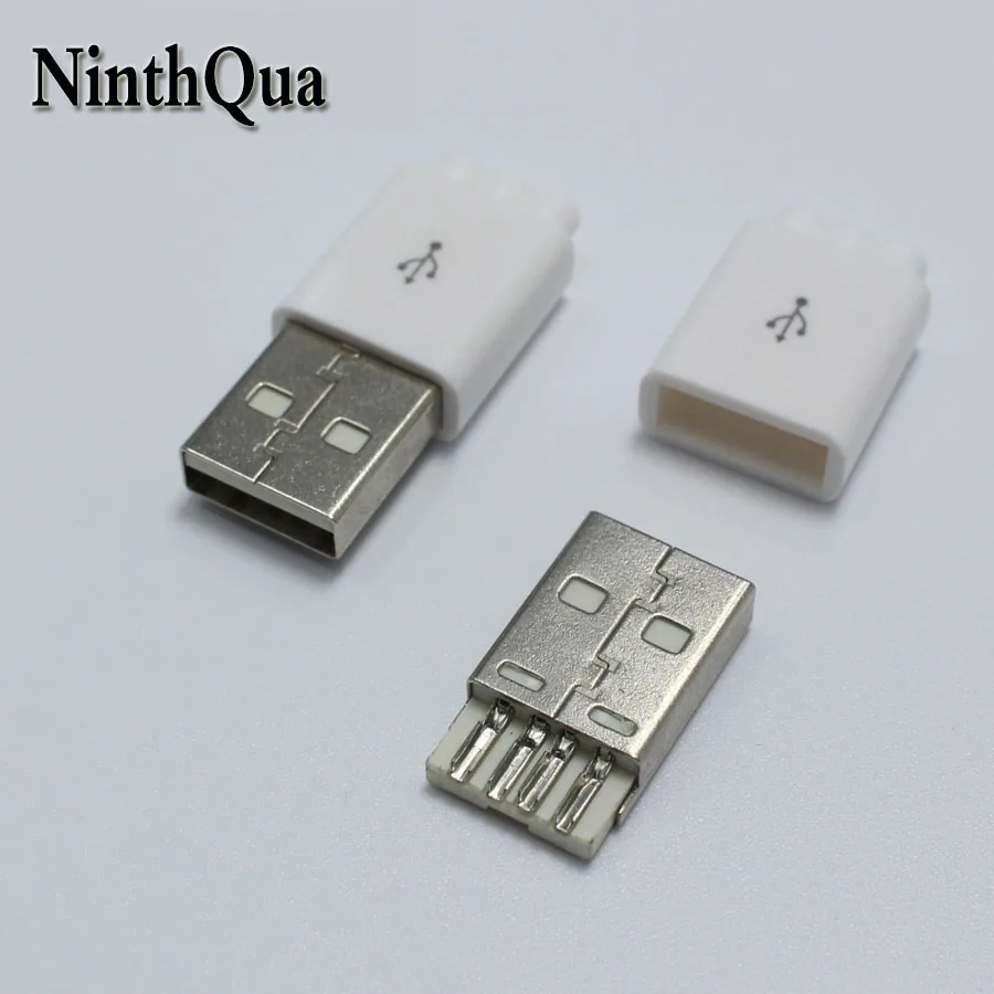 

5sets/lot 3 in 1 A Type 2.0 USB Male Plug with Plastic Shell 3 Hole Connector White Soldering Wire USB DIY accessories