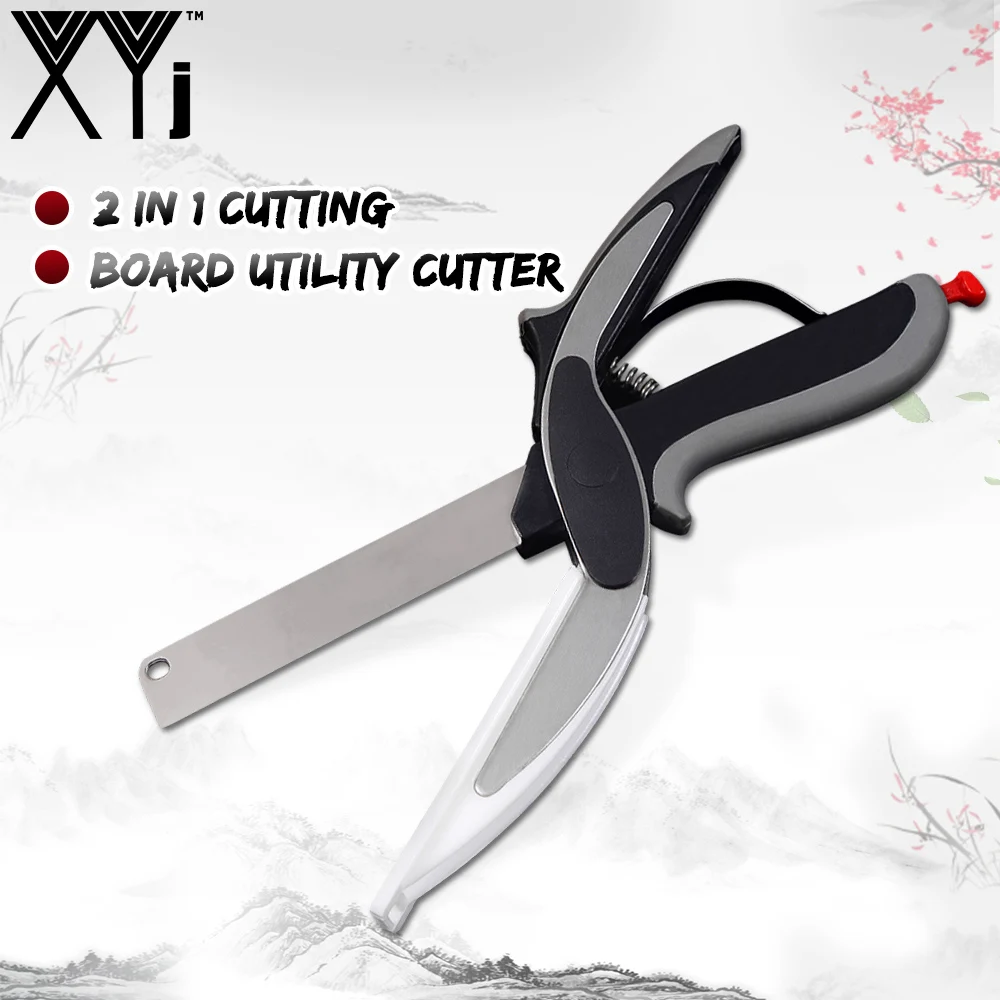 XYj ножницы умный Нож 2 в 1 с разделочной доской многоцелевой резак из нержавеющей стали умный Резак Ножницы кухонные ножи