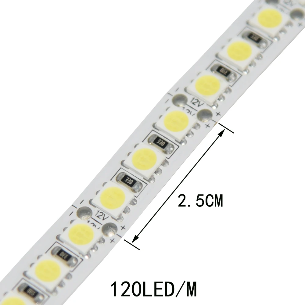 120 светодиодов/м SMD5050 5 м 12-14LM не водонепроницаемый DC12V чистый белый/теплый белый светодиодный светильник