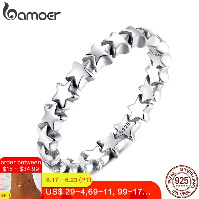 BAMOER Star Trail Stackable Finger Ring For Women Wedding 100% 925 Sterling Silver Jewelry 2019 HOT SELL PA7151
