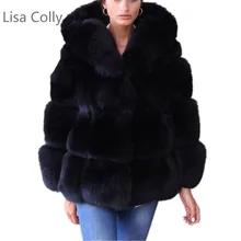 Lisa Colly Women Winter Coat Jacket Luxury Faux Fox Fur Coat Long sleeve collar coat Faux Fur Warm Jacket Outwear With hoodles цена Lisa Colly Women Winter Coat Jacket Luxury Faux Fox Fur Coat Long sleeve collar coat Faux Fur Warm Jacket Outwear With hoodles цены онлайн