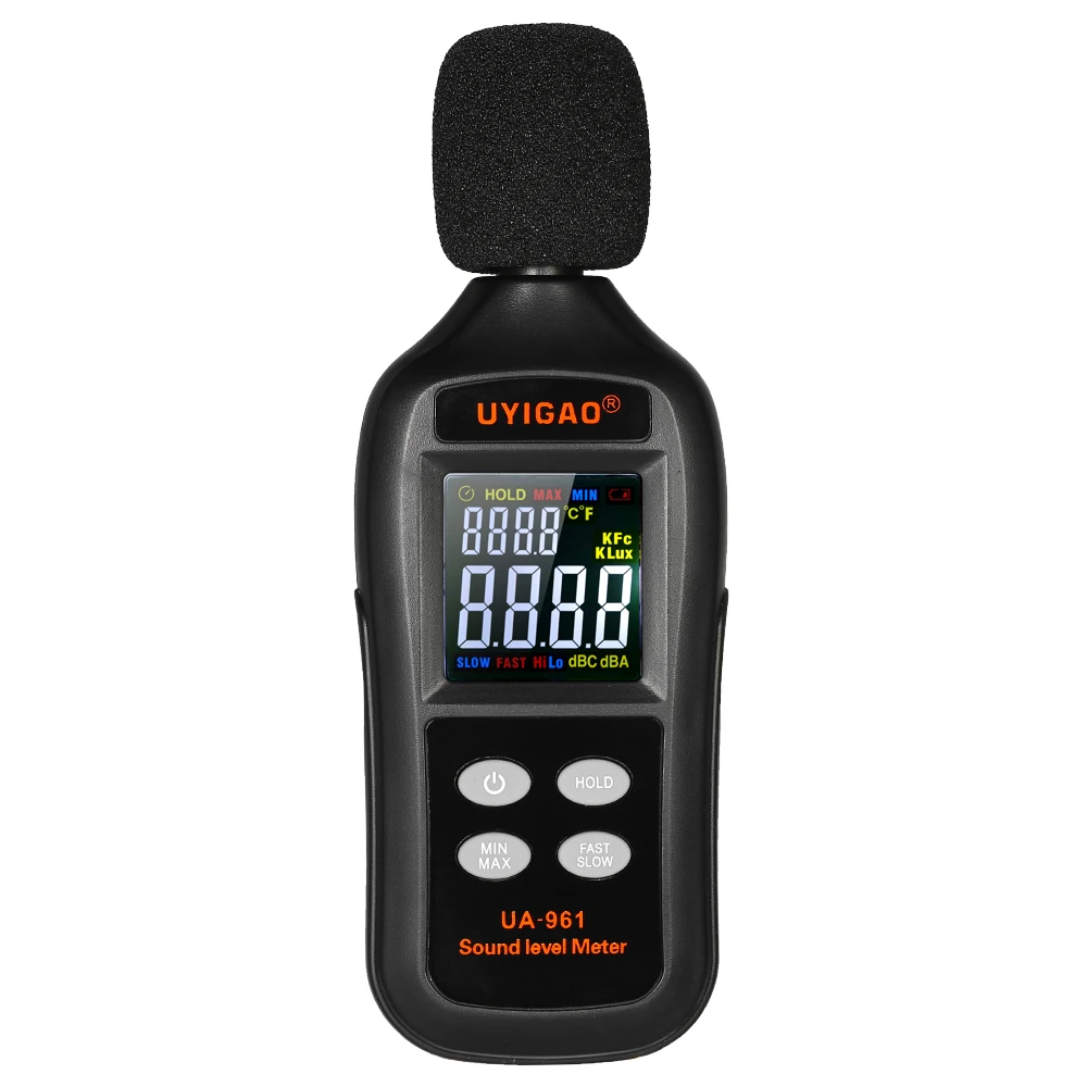 

UYIGAO LCD Digital Sound Level Meter metro autommotive 35-135dB Noise Volume Decibel db Monitoring Tester Data Hold function