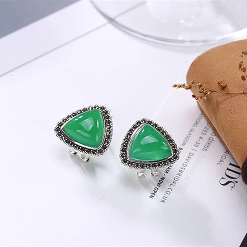 

NOT FAKE S925 Fine Jewelry Stud Earrings Triangle Earrings Luxury Taste Women Handmade Vintage Natural emerald moldavite peridot