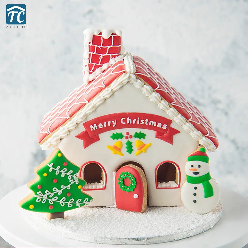 

12 Pcs Christmas House Cookie Mould Three-dimensional Diy Gingerbread Baking Tool Plastic Cake Cutting Fondant Cutter Decoration