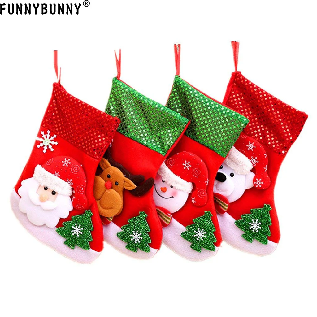 

FUNNYBUNNY Christmas Santa Stockings Candy Bag Assorted Flannel Santa Gift Socks Hanging Accessories for Xmas Tree Decoration