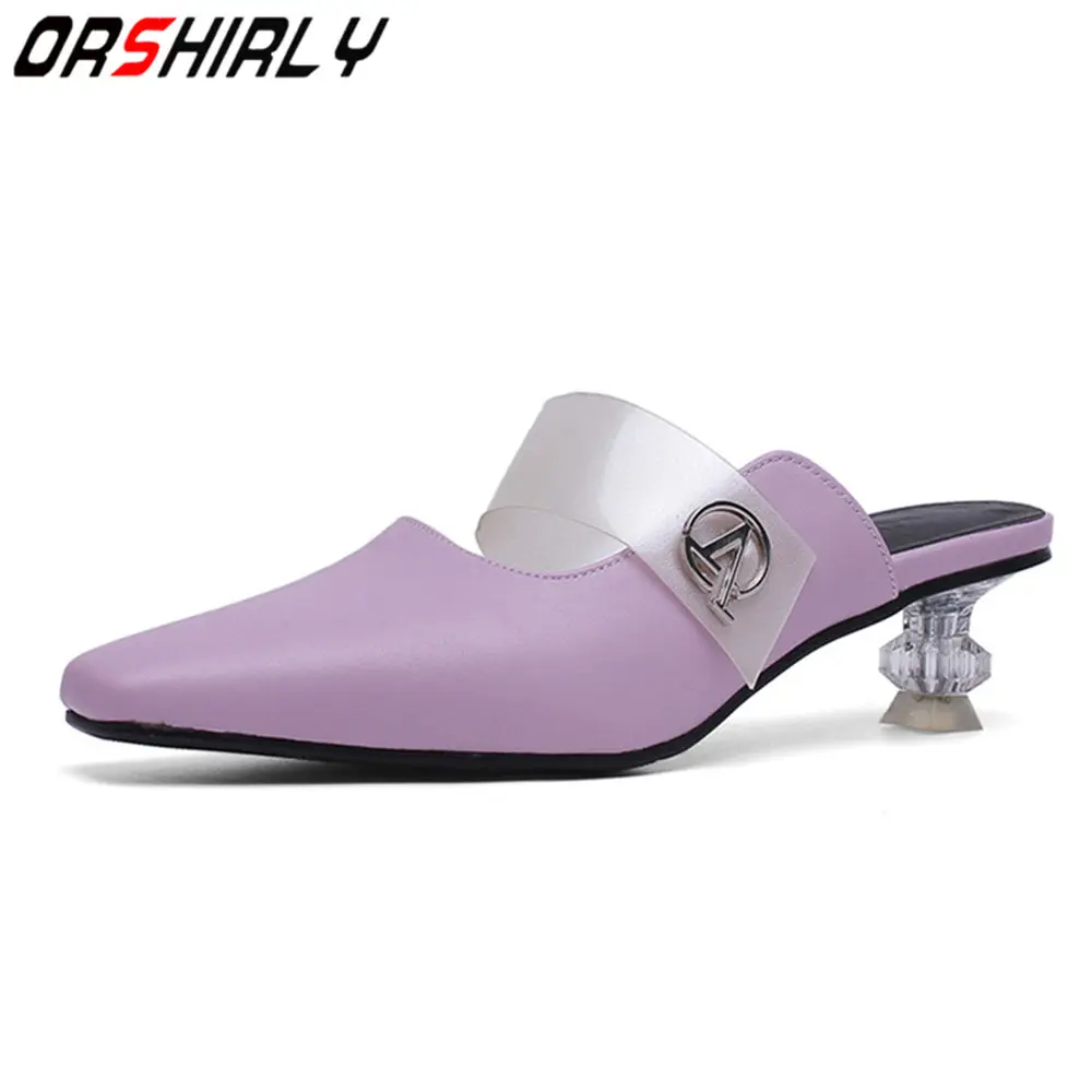 

Orshirly Plus Size 34-48 New Spring Summer Women Pointed Toe Square Heel Ladies pumps Women Fashion Mules Shoes