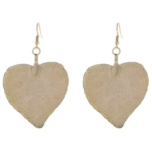 

LOVBEAFAS Natural Heart Real Leaf Big Earrings For Women Fashion Jewelry Statement Long Drop Dangle Earrings Love Party Gift