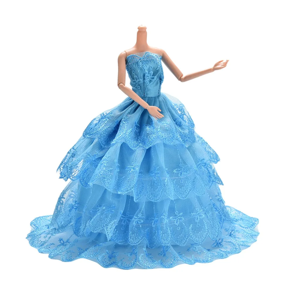 

1PCS Blue Handmade Dress For Cutes Embroidery Lace Wedding Grown Dress 4 Layers For 11" Doll Clothes Accessories