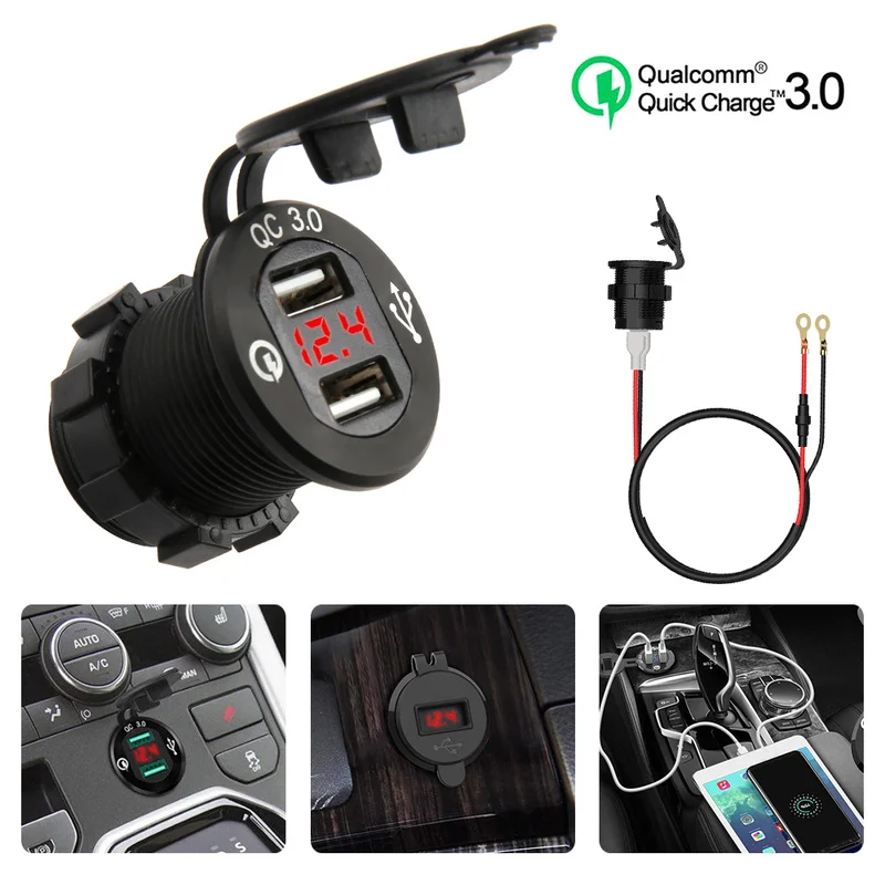 

Dual USB 12V Motorcycle Car Cigarette DIN Lighter Socket Charger LCD Display Auto Replacement Part